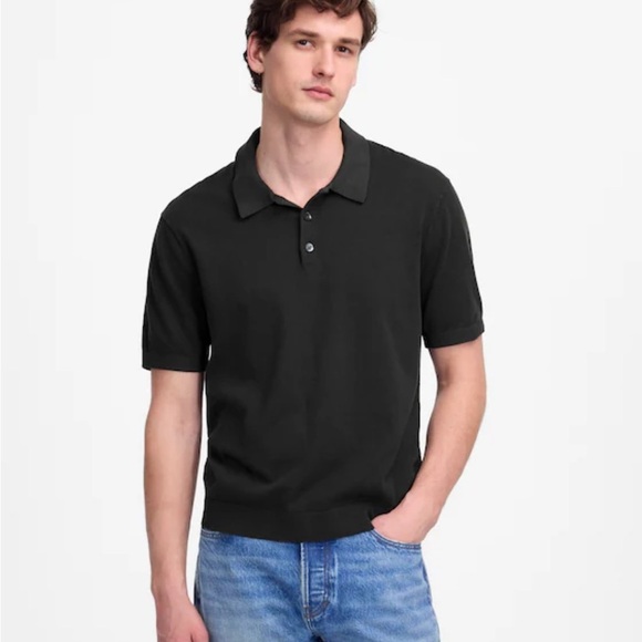 Madewell black coal Three-Button Sweater Polo Shirt